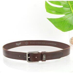 Levi's Mens Belt Size 38 Brown Leather Casual D-Ring Logo Plaque 1 1/4" Width